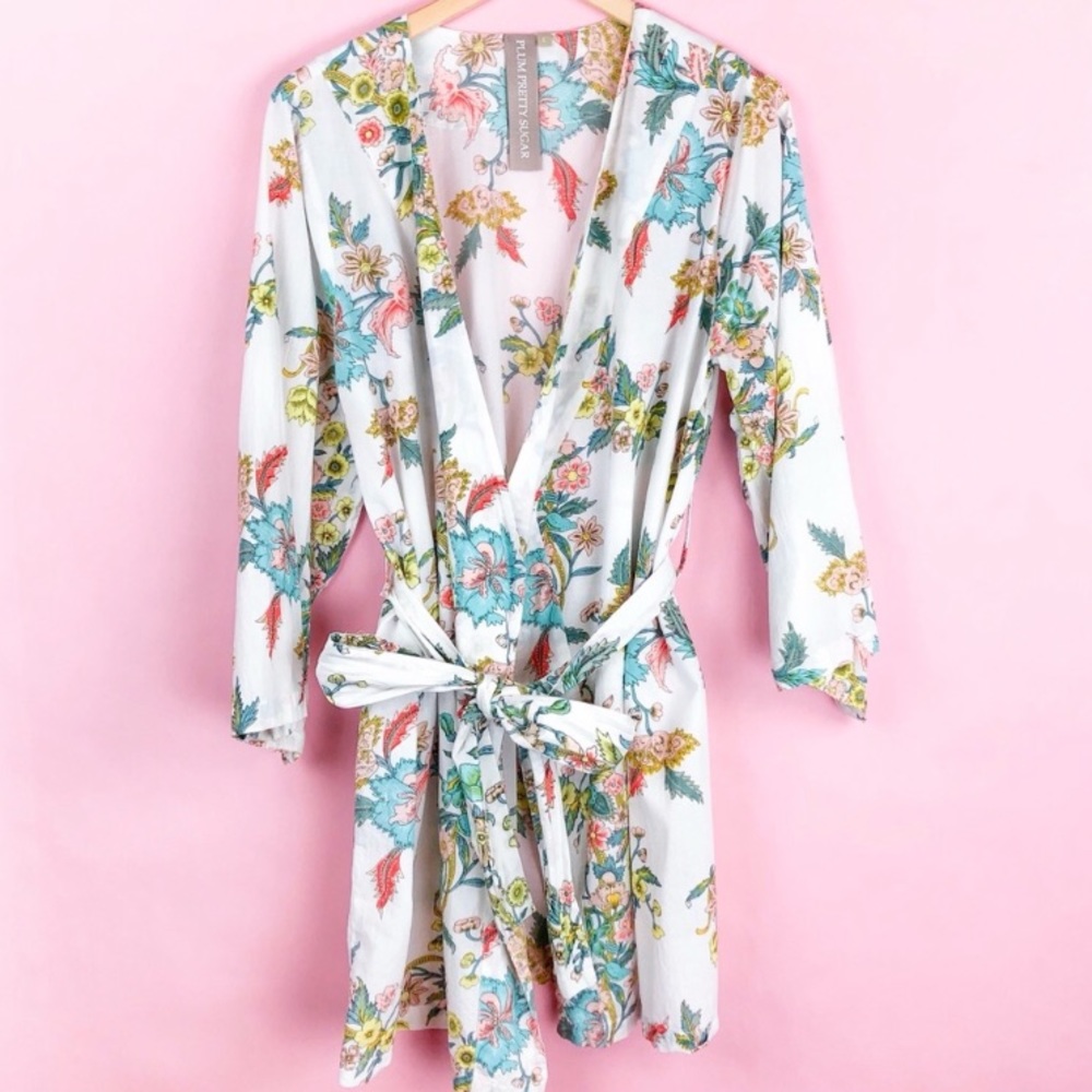 Pretty Floral Kimono Robe 100% Cotton Size Large